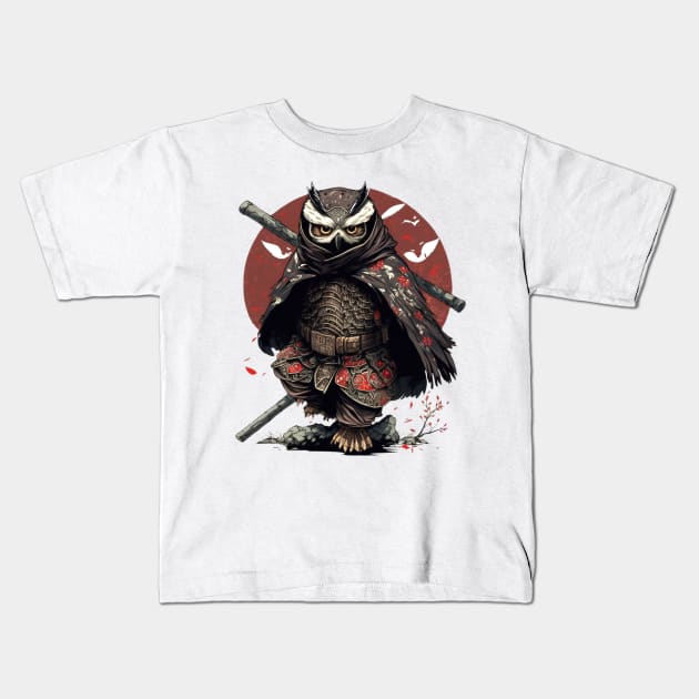 Owl Ninja Warrior Japanese Anime Kids T-Shirt by SamCreations